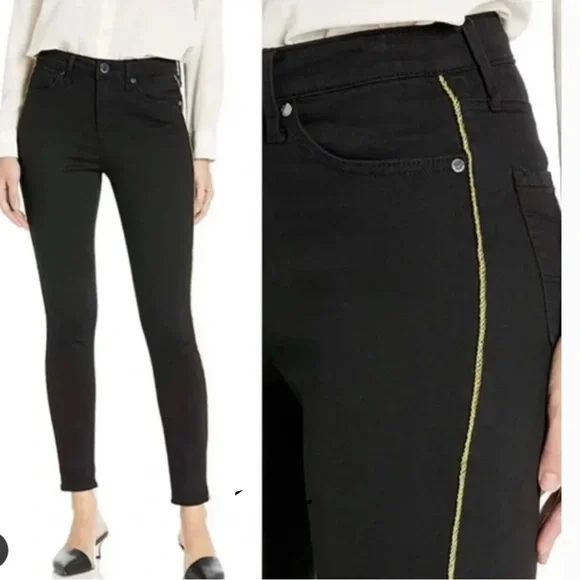 Seven7 Black Skinny Jeans with Gold Side Stripe sz 6 NWT - Picture 3 of 4